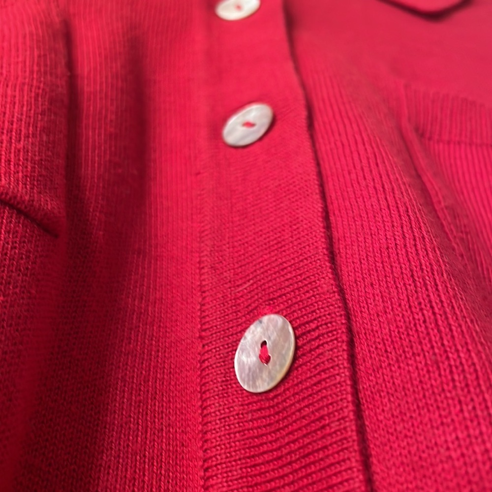 Vintage Basic Necessities Red Knit Long Sleeve Bu… - image 4